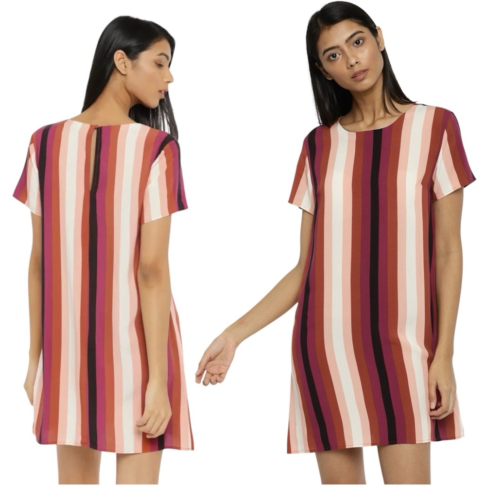Multicolor Striped T-Shirt Mini Shift Dress - Size Small